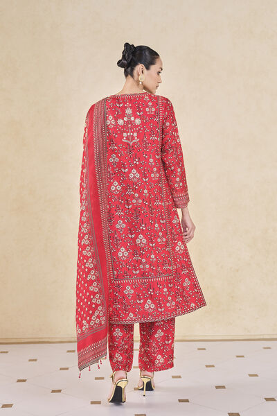 Niral Printed Silk Suit Set - Red